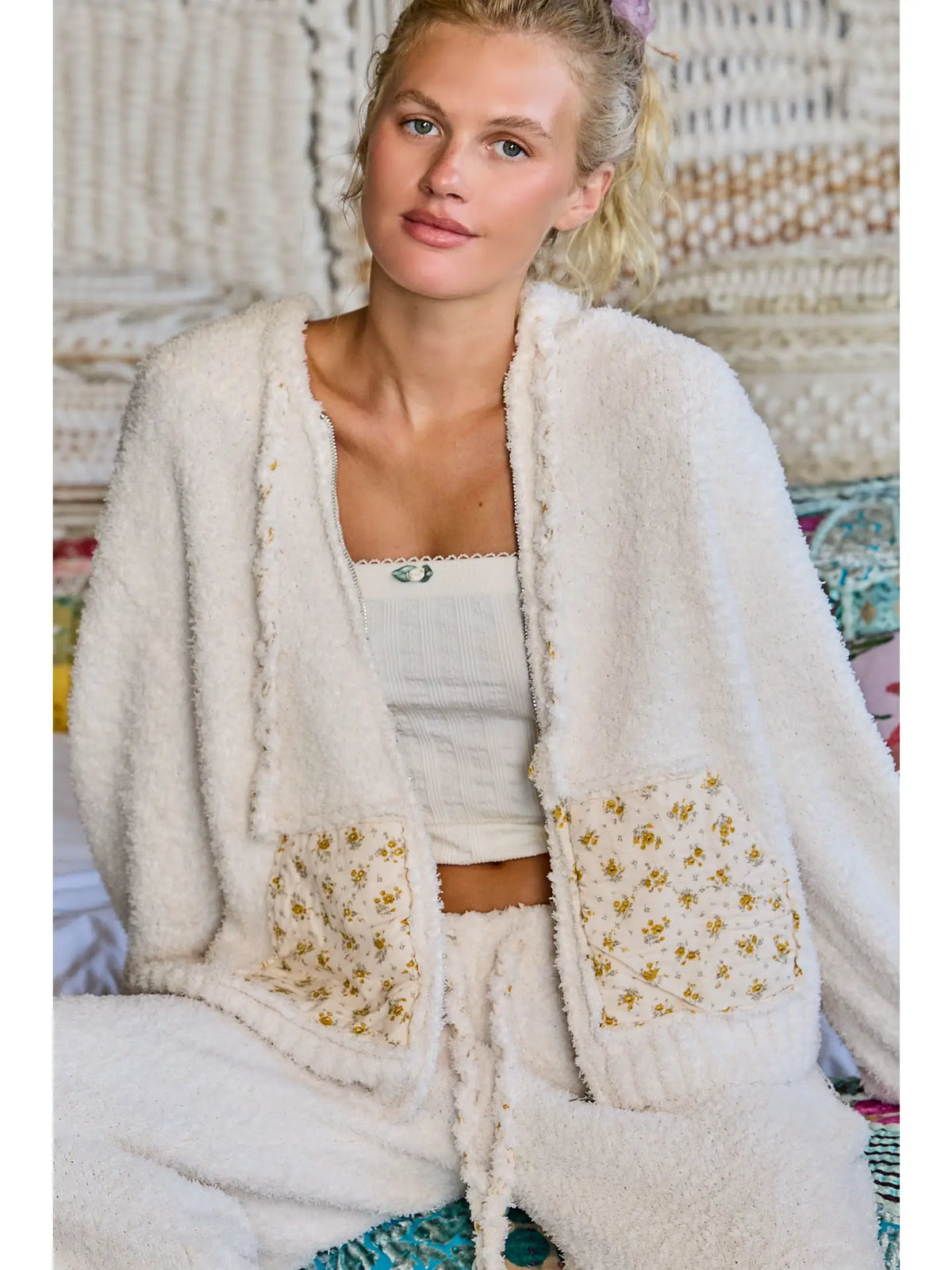 Brynn Floral Printed Sweater Zip-Up