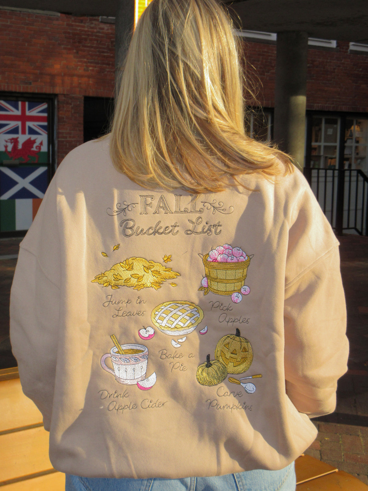 Cappuccino Autumn Bucket List Embroidered Crewneck
