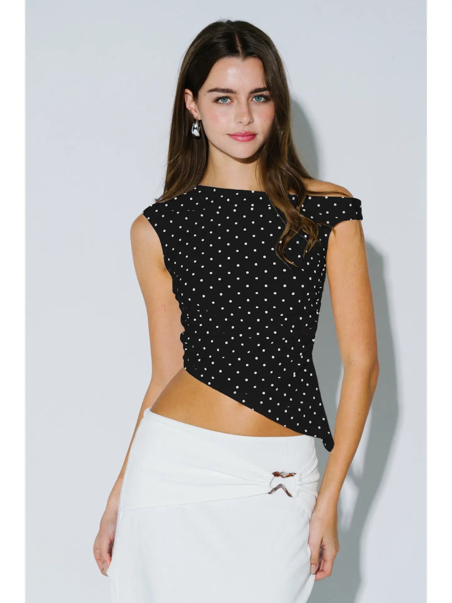 Ashley Asymmetrical Polka Dot Top