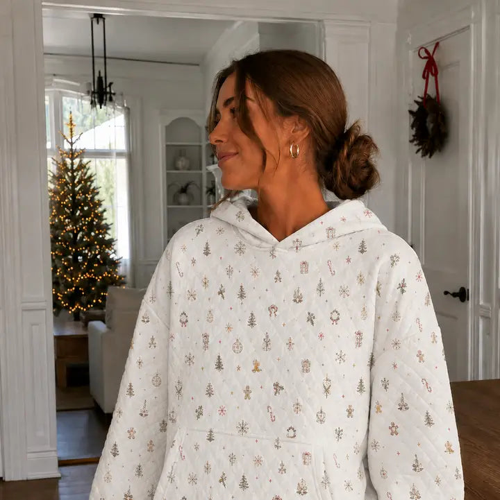 A Cottage Christmas Icons Quilted Hoodie