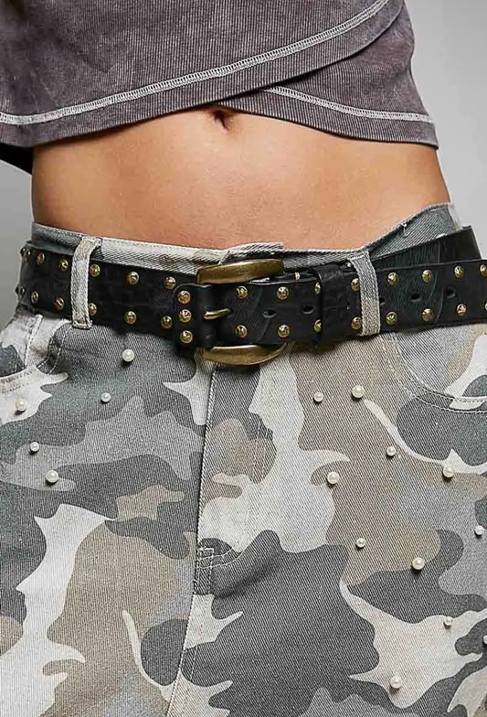 Starry Studded Genuine Leather Belt