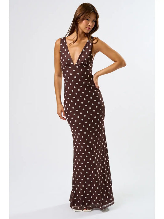 Cocoa Chic Polka Dot Maxi Dress