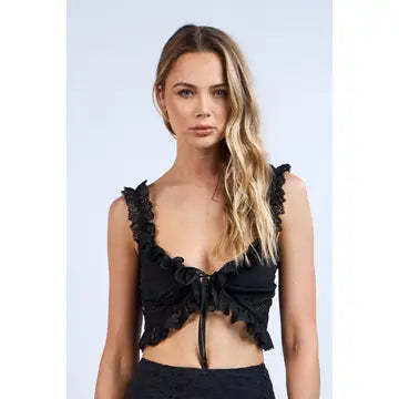 Sky to Moon Eyelet High-Low Ruffle Crop Top