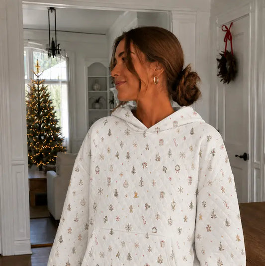 A Cottage Christmas Icons Quilted Hoodie