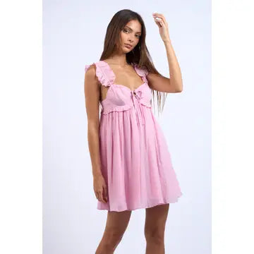 Sky to Moon Pink Sweethart Ruffle Mini Dress